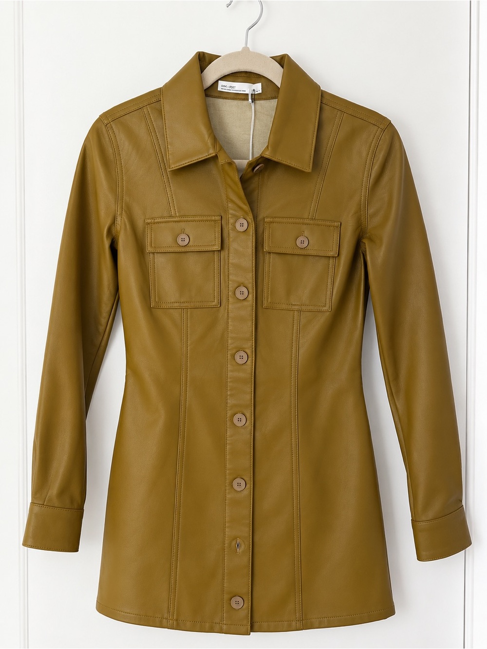 OAK + FORT Mustard Faux Leather Shirt Jacket